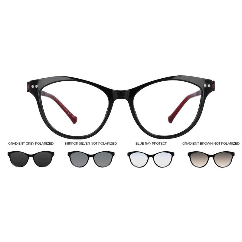 Occhiali da vista nero lucido e rosso con 4 clip da sole IGreen | Opto  Vision