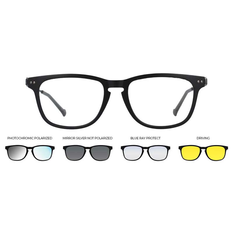 Occhiali da uomo nero opaco e con 4 clip nero opaco Calibro 55 IGreen |  Opto Vision
