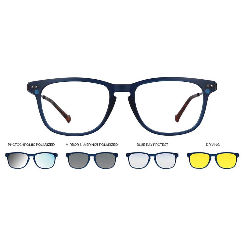 Occhiali da uomo blu opaco e con 4 clip blu opaco Calibro 55 IGreen | Opto  Vision